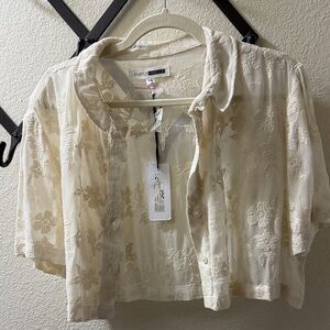Elegant Sheer Floral Blouse in Cream